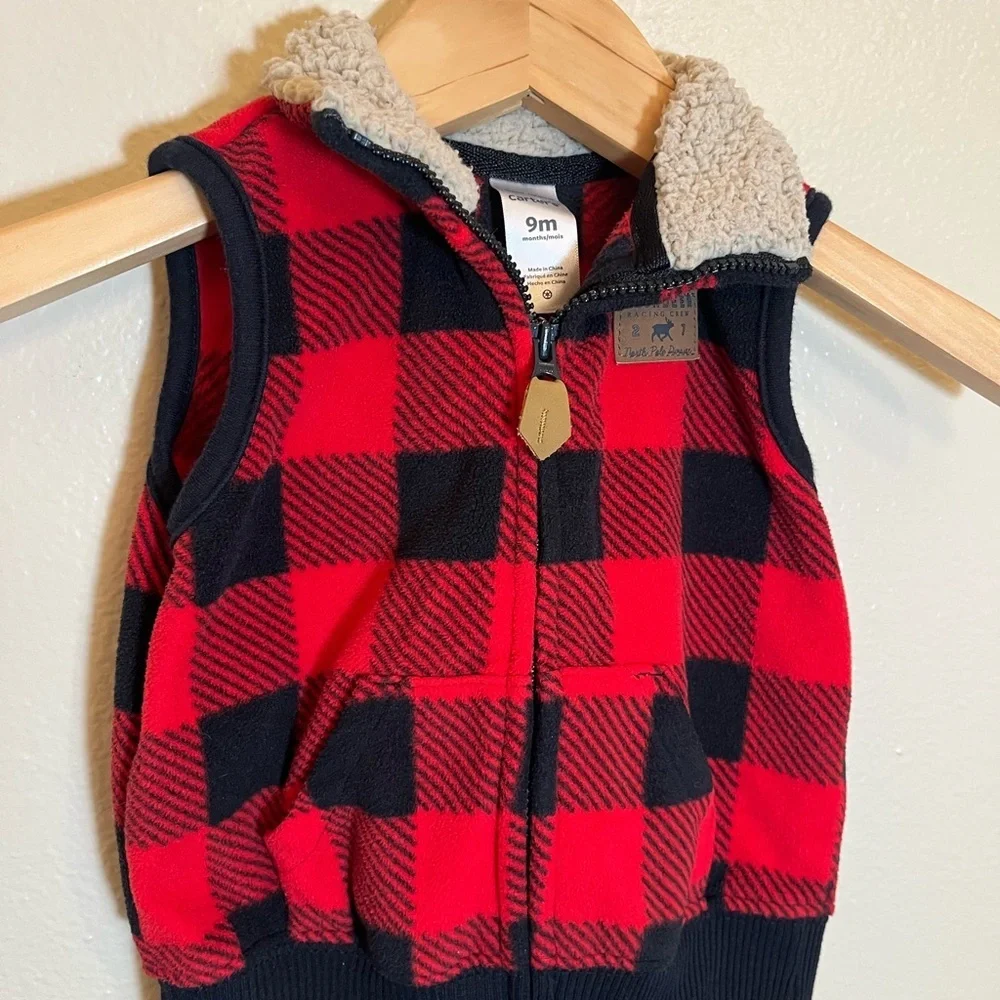 Bundle Carter’s 9 Month Red Buffalo Plaid Holiday Romper Vest Sweatshirts